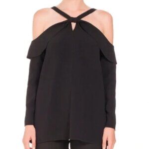 Proenza Schouler Size 0 Long-Sleeve Off-Shoulder Knot Top in Black